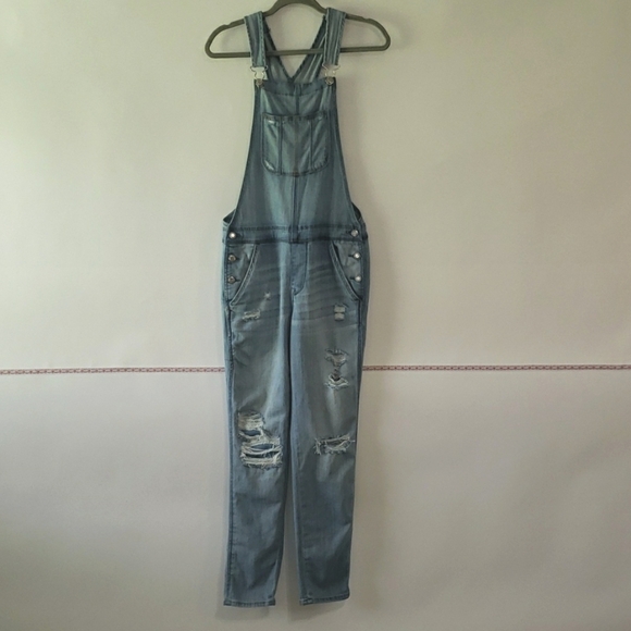 American Eagle Outfitters Denim - American Eagle Outfitters Tom Girl Overall Light Wash Distressed Size Small